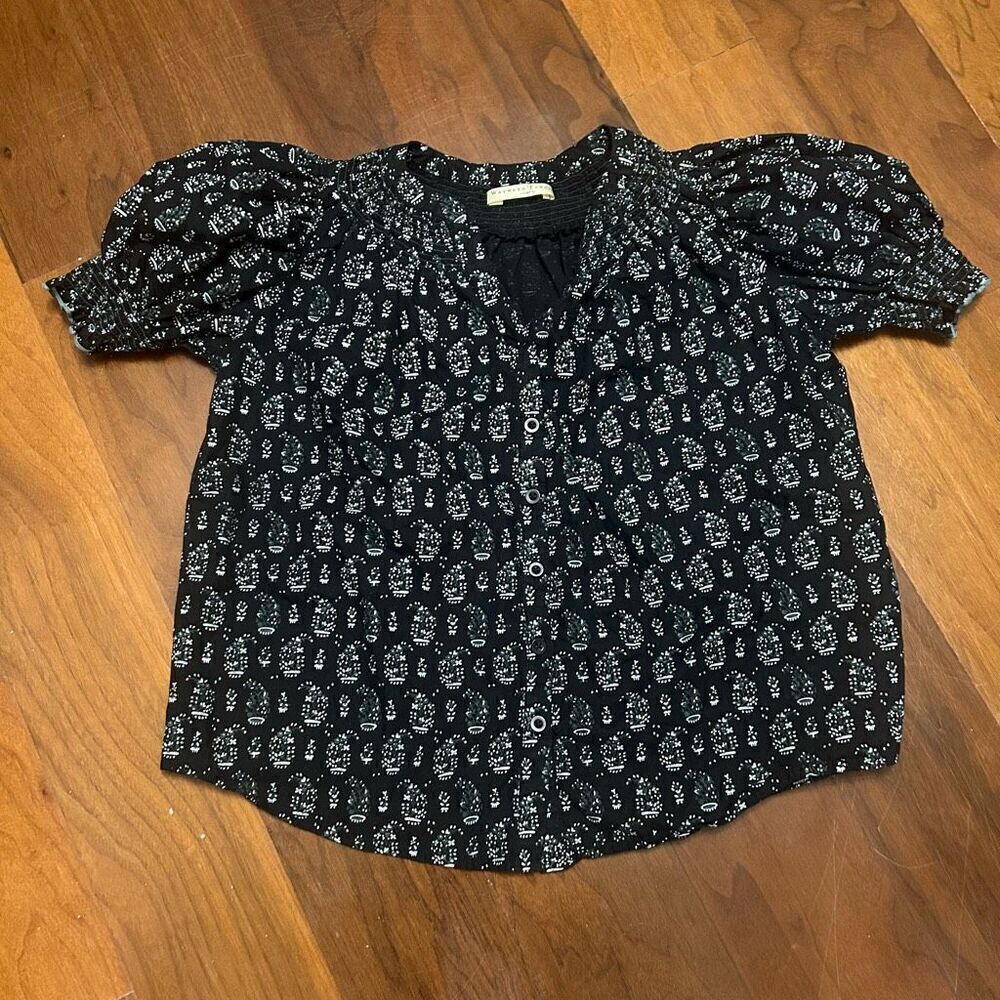 Wayward Fancies women’s puff‎ sleeve paisley cotton smocked top size 4